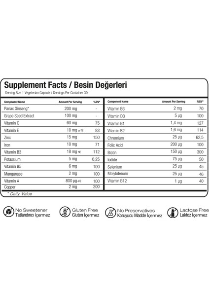 Multivitamin Bitkisel 30 Bitkisel Kapsül