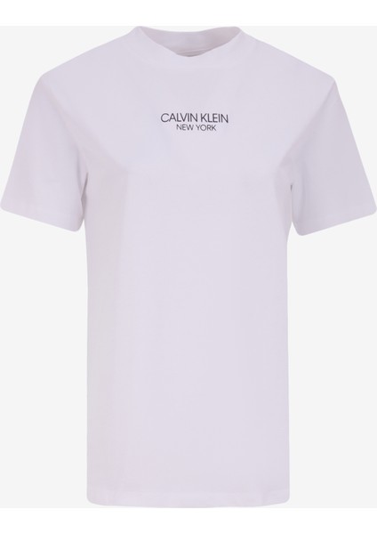 Calvin Klein Yuvarlak Yaka Baskılı Beyaz Kadın T-Shirt Calvın Kleın Newyork Reg T-Shırt