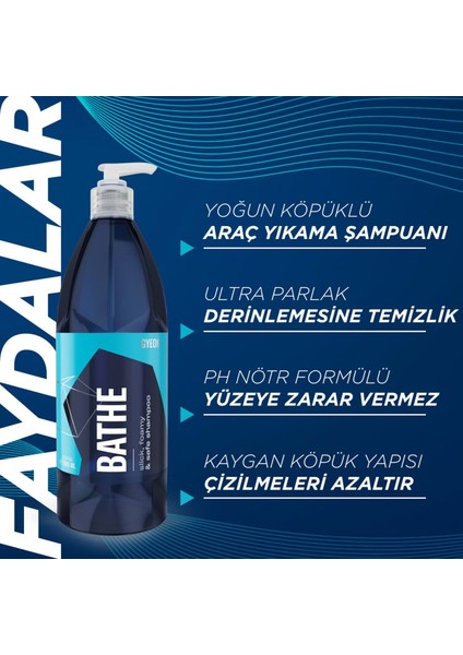 Q²m Bathe Ph Nötr Cilalı Oto Şampuanı - 1000 ml -Yüksek Konsantre Jel Araç Yıkama Köpüğü