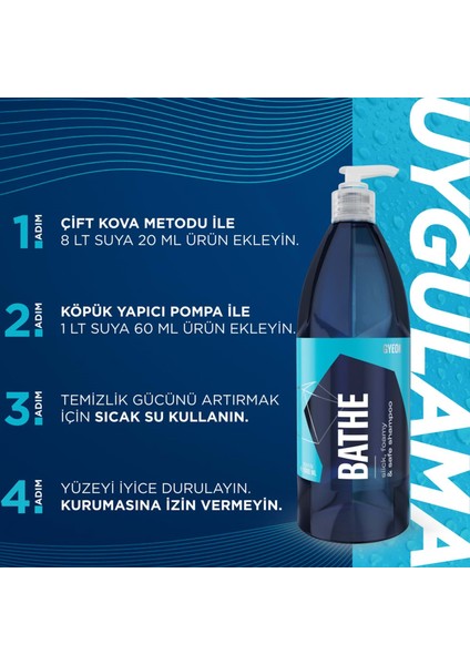 Q²m Bathe Ph Nötr Cilalı Oto Şampuanı - 1000 ml -Yüksek Konsantre Jel Araç Yıkama Köpüğü