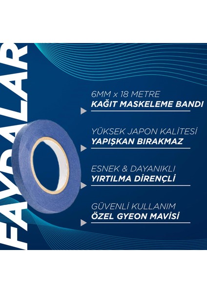 Q²m Maskingtape Maskeleme Bandı 6 mm x 18 Metre - 20'li Paket - İz Yapışkan Bırakmaz