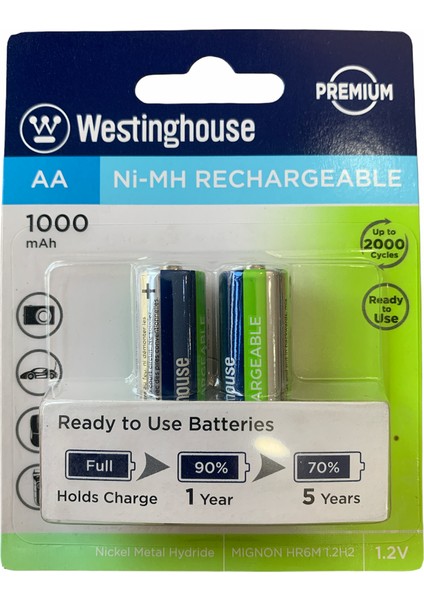 Westinghouse Xbox Kontrolcüsü Için Pili Şarjlı Pil Aa Kalem Ni-Mh 1000 Mah 1 Kart 2 Adet Pil