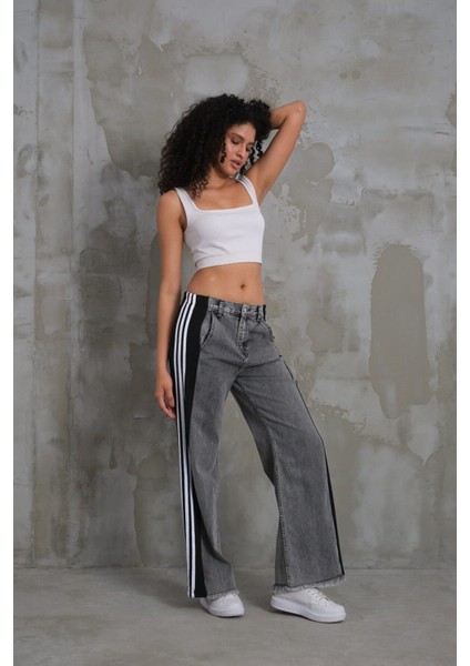 024 Kadın Penye Şeritli Püsküllü Paça Jeans Kot Denim Pantolon modelleri