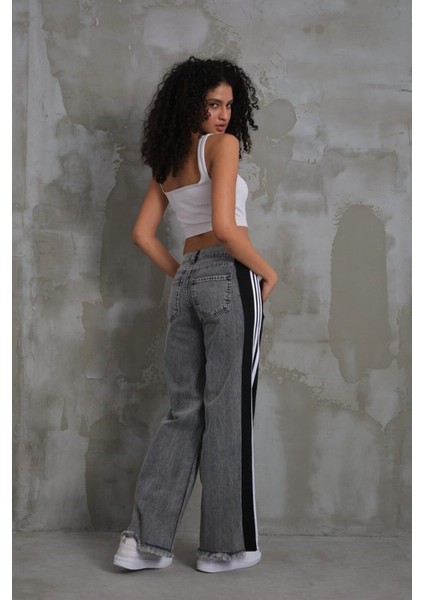 024 Kadın Penye Şeritli Püsküllü Paça Jeans Kot Denim Pantolon fırsatları