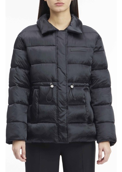 Calvin Klein Siyah Kadın Mont Mw Padded Satın Drawstrıngjacket