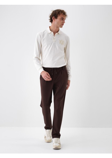 Erkek Kahverengi Pamuk Dokulu Regular Fit Jogger Pantolon