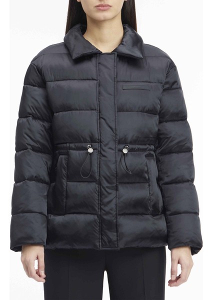 Siyah Kadın Mont Mw Padded Satın Drawstrıngjacket