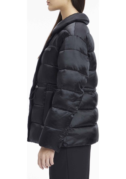 Siyah Kadın Mont Mw Padded Satın Drawstrıngjacket