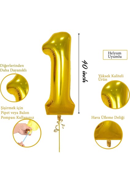 Rakam Yaş Folyo Balon Altın (Gold) Renk 100 cm 40 Inch 6 Yaş