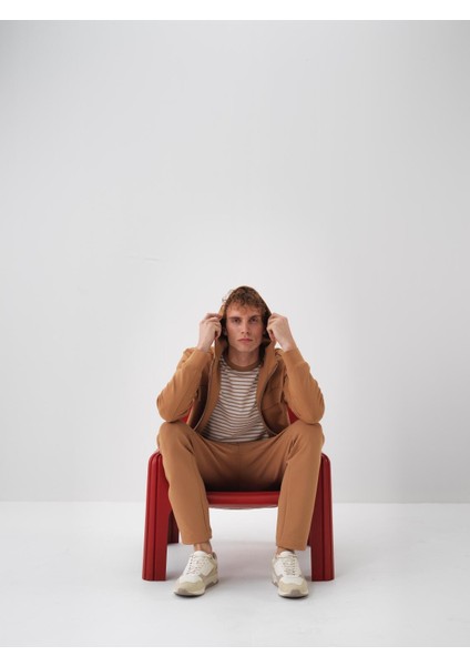 Erkek Camel Pamuk Dokulu Regular Fit Sweatmont