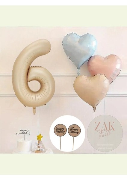 Kum Beji Rakam Folyo Balon Retro Mavi Pembe Satin Kalp Folyo Balon Doğum Günü Balon Seti 6 Yaş