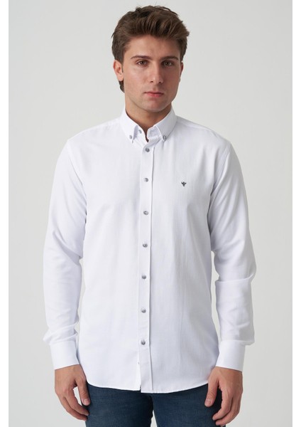 Aveiro G2513 Slim Fit Desenli Gömlek Beyaz