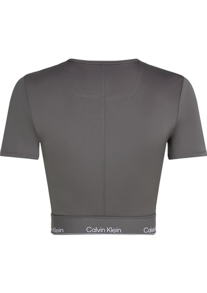 Calvin Klein Gri Kadın Bisiklet Yaka Crop T-Shirt 00GWS4K194PTS-WO - Ss T-Shirt Crop