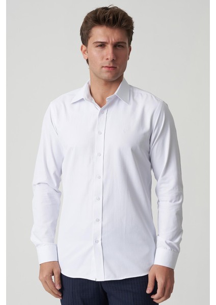 Elvas G186-2 Normal Fit Düz Gömlek Beyaz