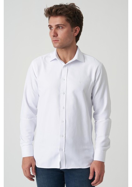 Braga G2517 Slim Fit Desenli Beyaz Gömlek