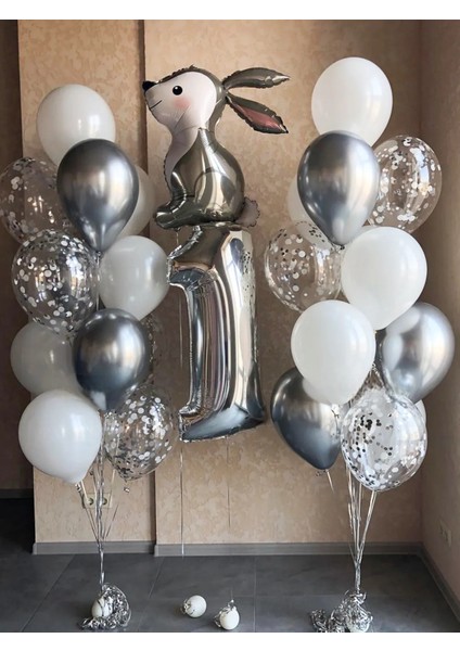 Tavşan Folyo Balon Buketi Seti Doğum Günü Balon Seti