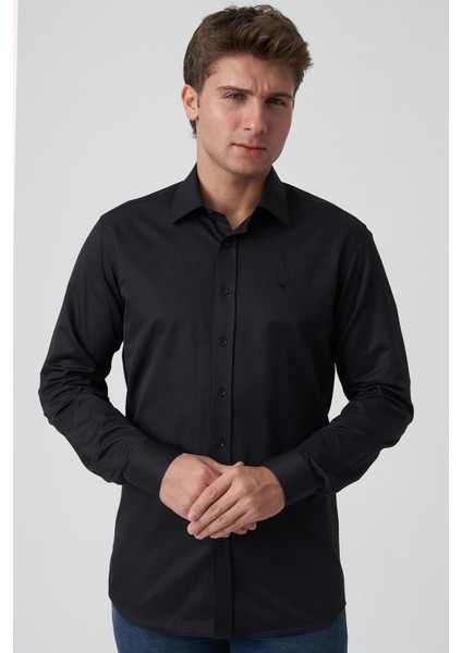 Elvas G186-2 Normal Fit Düz Gömlek Siyah fırsatları