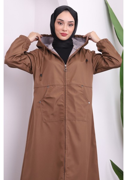 Camel Kapşonlu Fermuarlı Kap modelleri