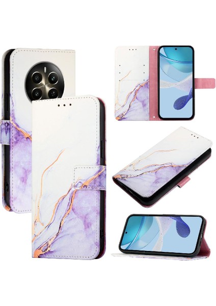 Realme 12 Artı 5g Pu Deri Cüzdan Mermer Desen Kickstand Için Kılıf (Yurt Dışından)