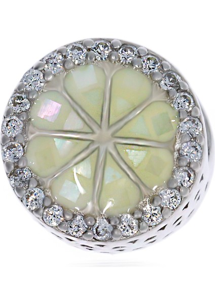 Kadın Taşlı Sarımtırak Çiçek Model Gümüş Charm