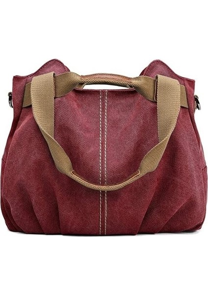 Fashion Smart Kadın Günlük Vintage Kanvas Üst Saplı Omuz Çantası (Yurt Dışından)