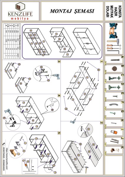 Kenzlife hazır mutfak konsta cvz 060*150*32 mutfak banyo dolabı kapaklı raflı indirimleri