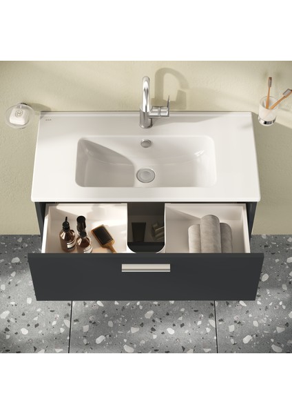 Mia 75100 Banyo Dolabı Seti; Çekmeceli; 80 cm; Antrasit