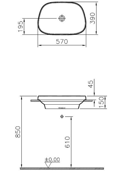 Frame 5653B403-0016 Tezgah Üstü TV Lavabo, VitrA Clean, 57 cm, Beyaz