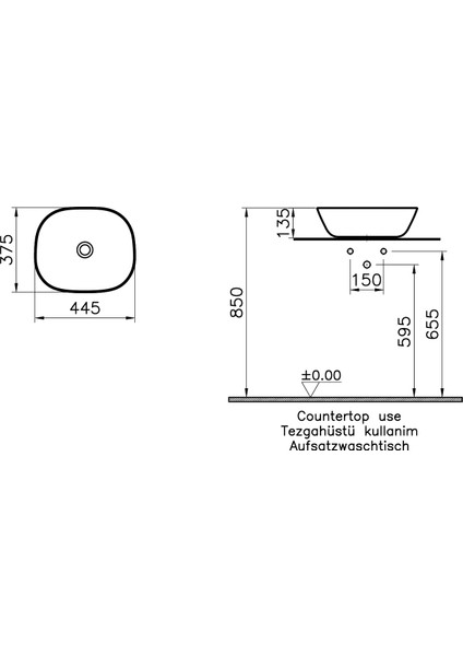 Plural 7810B474-0016 Kare Alçak Çanak Lavabo, VitrA Clean, 45 cm, Mat Kil Beji