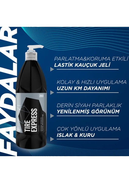 Q²m Tire Express Lastik Parlatıcı ve Koruyucu - 500 ml -Su Bazlı Jel Oto Lastik Cilası