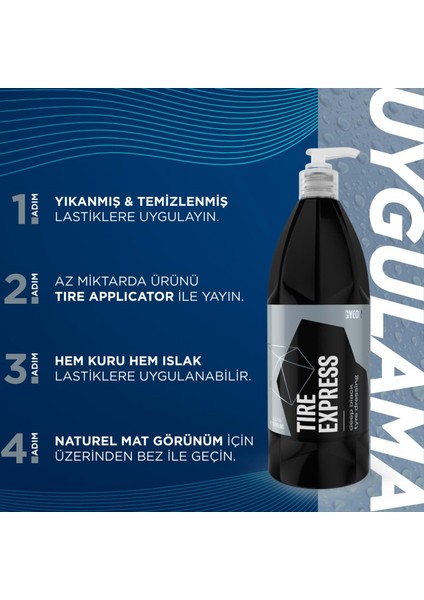 Q²m Tire Express Lastik Parlatıcı ve Koruyucu - 500 ml -Su Bazlı Jel Oto Lastik Cilası