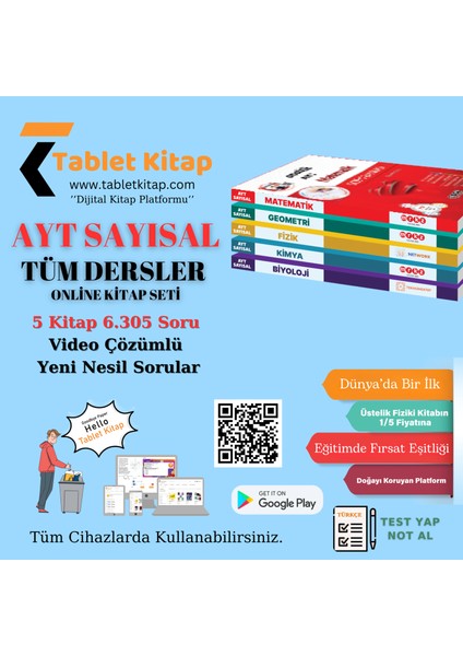 Tablet Kitap Ayt Sayısal Tüm Dersler Tamamı Video Çözümlü Online Kitap Seti 6.305 Soru