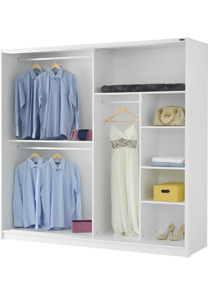 Ücretsiz Montaj - %100 MDF 180 CM Sürgülü Kapaklı Beyaz Gardırop - MDF Dolap - Elbise Dolabı modelleri