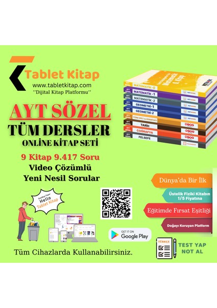 Tablet Kitap Ayt Sözel Tüm Dersler Tamamı Video Çözümlü Online Kitap Seti 9.417 Soru