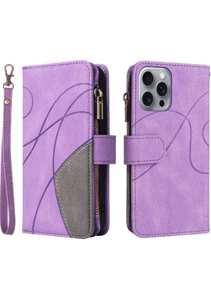 Kart Yuvası Standı Iki Renkli Dikiş Tarzı ile IPhone 16 Pro Max Için Kılıf (Yurt Dışından)