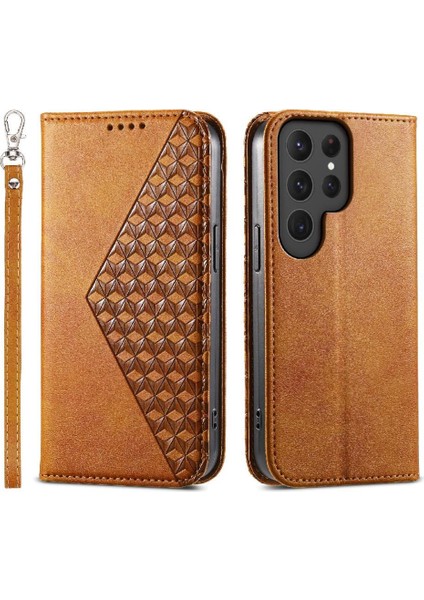 Samsung Galaxy S24 Ultra Cüzdan Eşkenar Dörtgen Şekli El Kayışı Kullanımı Için Flip Case (Yurt Dışından)