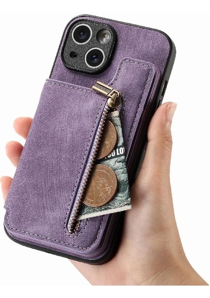 IPhone 14 Için Kılıf Katlanabilir Arka Kapak Standı Fonksiyonu Vintage Fermuar Cüzdan (Yurt Dışından) modelleri