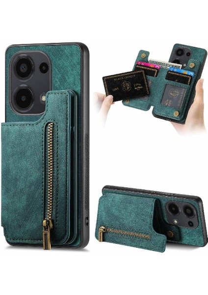 Xiaomi Redmi Için Not 13 Pro 4g Vintage Fermuar Cüzdan Standı Fonksiyonu (Yurt Dışından)