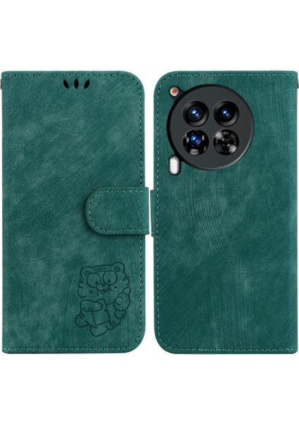 Tecno Camon 30 Premier Kabartmalı Sevimli Kaplan Flip Folio Kart Kapak Için Kılıf (Yurt Dışından)