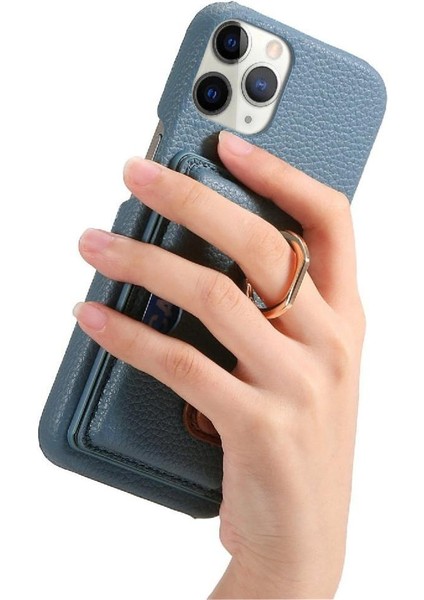 IPhone 11 Için Kılıf Pro Premium Dokulu Deri Kart Yuvaları Halka Standı (Yurt Dışından)