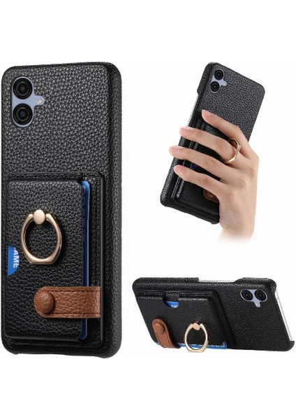 Samsung Galaxy A04E Premium Dokulu Deri Yüzük Standı Kart Yuvaları (Yurt Dışından)