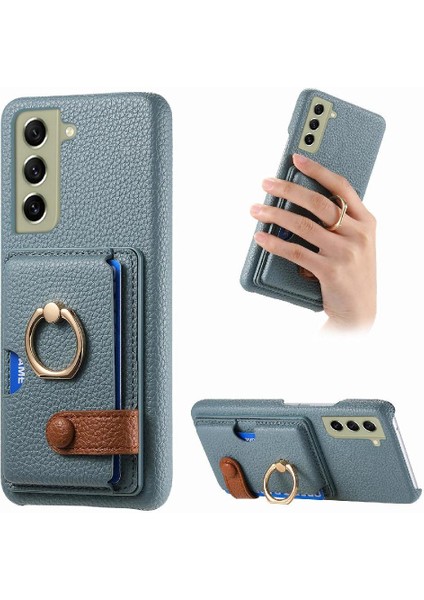 Samsung Galaxy S21 Fe Premium Dokulu Deri Kart Yuvaları Halka (Yurt Dışından)
