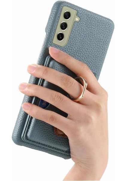 Samsung Galaxy S21 Fe Premium Dokulu Deri Kart Yuvaları Halka (Yurt Dışından)