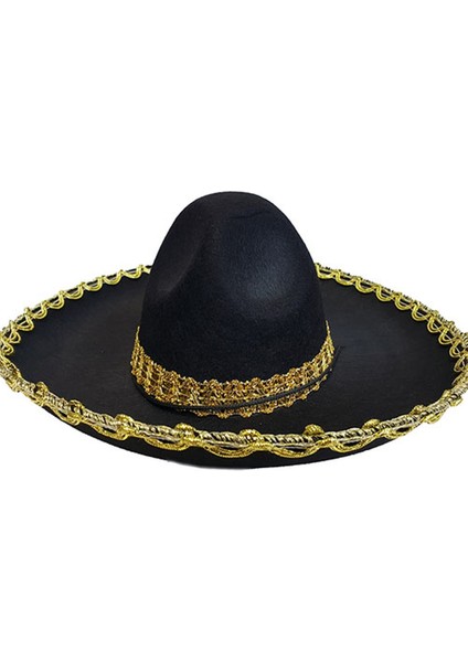 Altın Renk Şeritli Meksika Mariachi Latin Şapkası 55 cm Çocuk