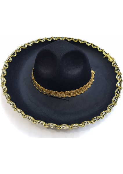 Altın Renk Şeritli Meksika Mariachi Latin Şapkası 55 cm Çocuk