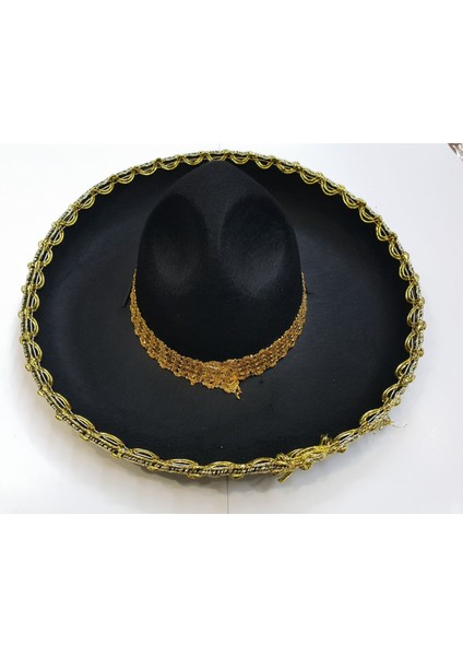 Altın Renk Şeritli Meksika Mariachi Latin Şapkası 55 cm Çocuk