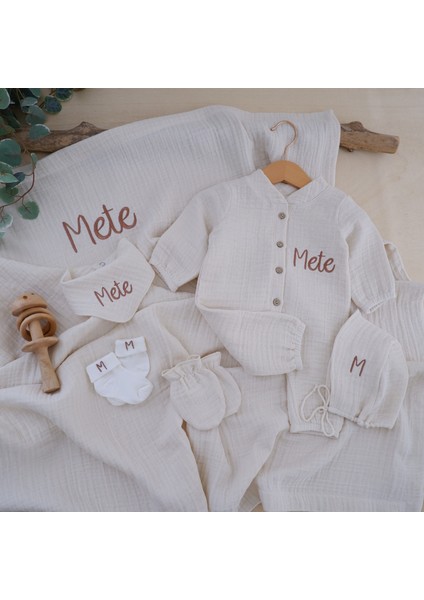6 Lı Set Erkek Bebek İsimli Müslin Hastane Çıkışı
