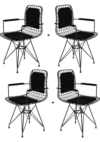 Knsz kafes tel sandalyesi 4 lü mazlum syhsyh kolçaklı sırt minderli ofis cafe bahçe mutfak