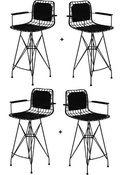 Knsz kafes tel bar sandalyesi 4 lü zengin syhsyh kolçaklı sırt minderli 75 cm oturma yüksekliği ofis cafe bahçe mutfak
