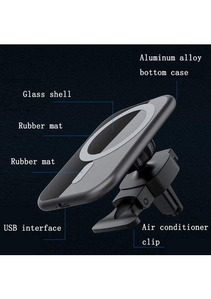 F18 15W Metal Cam Araba Hava Çıkış Braketi Iphone 12 Serisi Için Magsafe Manyetik Kablosuz Şarj Cihazı (Yurt Dışından)